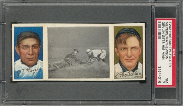 1912 T202 Hassan Triple Folders "Devlin Gets His Man" Mathewson/Meyers – PSA NM 7 
